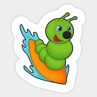 Caterpillar as Surfer with Surfboard Sticker